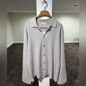 The Row Barkley Wool / Cashmere Grey Button Up Waffle-Knit Cardigan Shirt